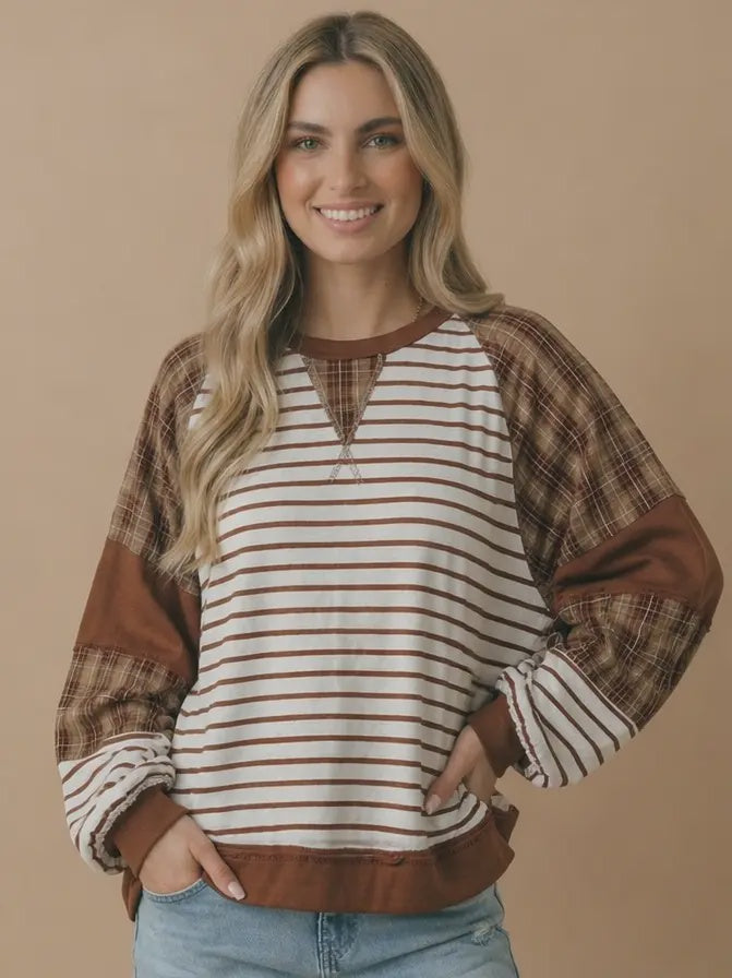 Round Neck Oversized Color Block Knit Top