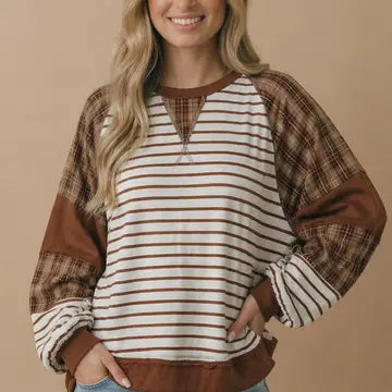Round Neck Oversized Color Block Knit Top
