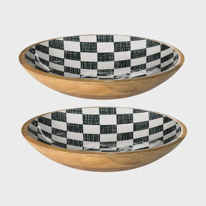 Black Check Shallow Bowl