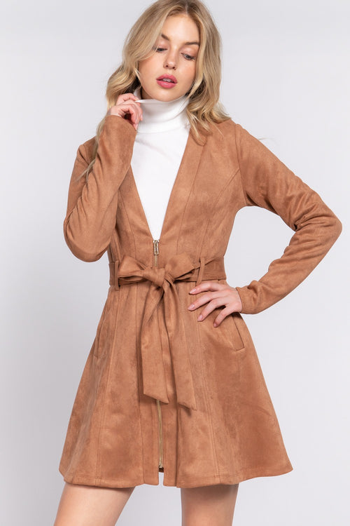 V Neck Zip Up Dress Jacket