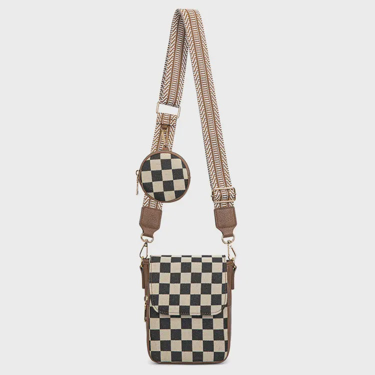 Checkered Phone Bag Crossbody W Coin Purse