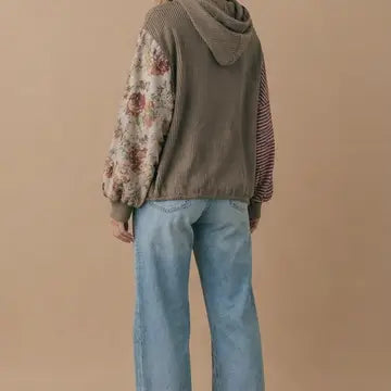 Balloon Sleeves Color Block Patchwork Hoodie