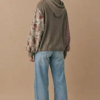 Balloon Sleeves Color Block Patchwork Hoodie
