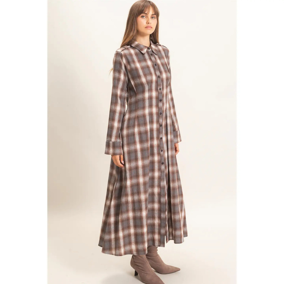 Plaid Button-Down Maxi Dress