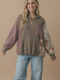 Balloon Sleeves Color Block Patchwork Hoodie