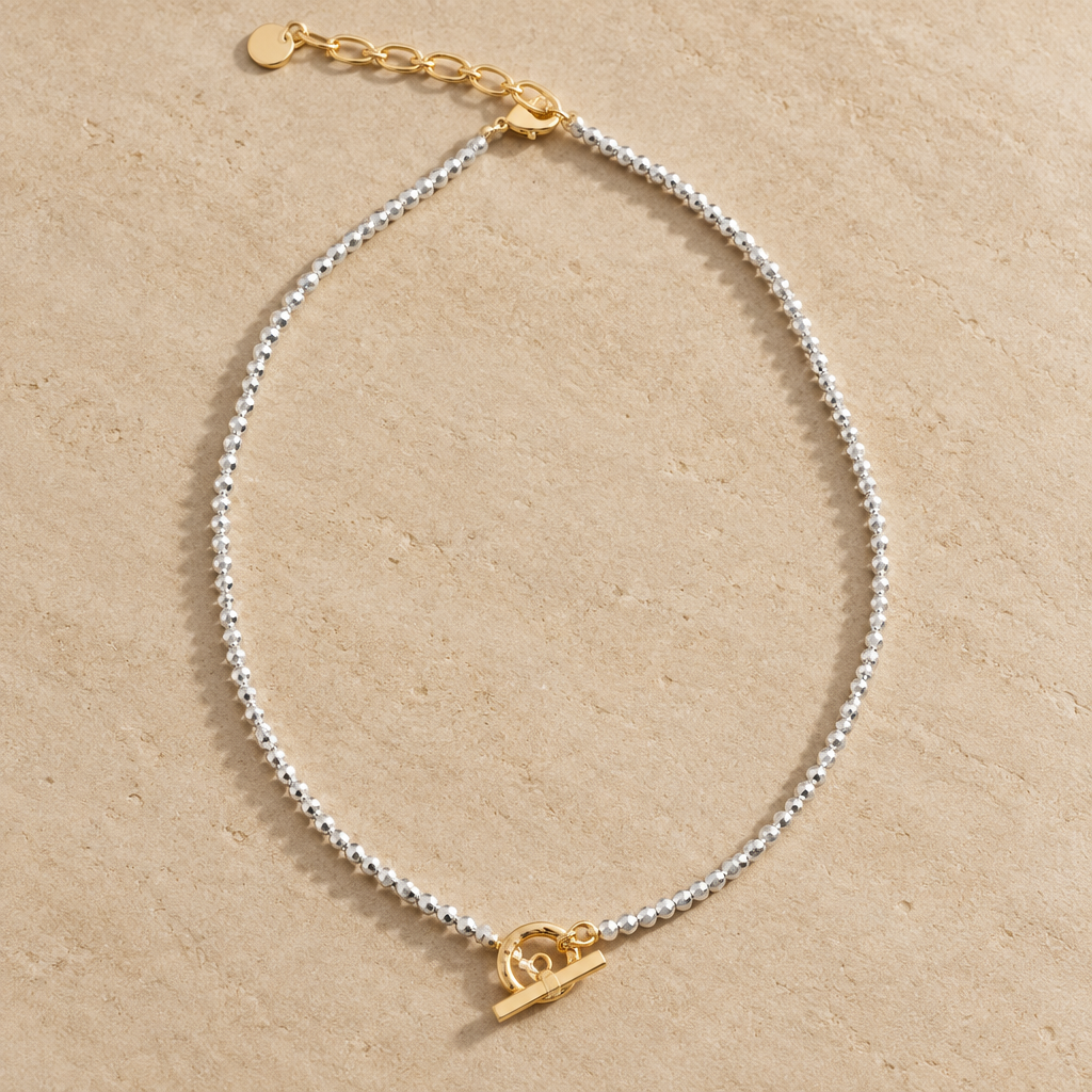 2 tone Sparkle Toggle Necklace