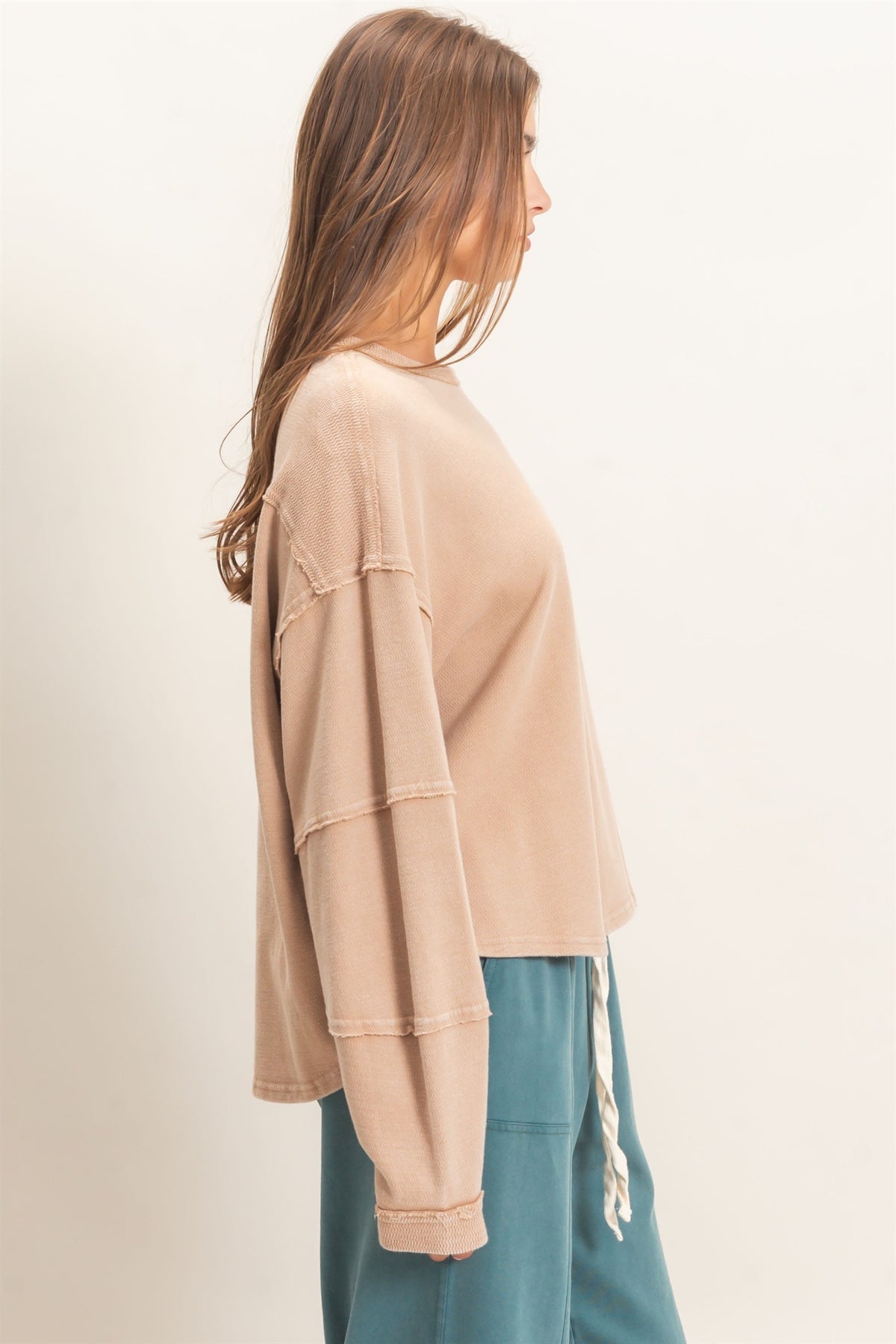 Raw Edge Crew Neck Top