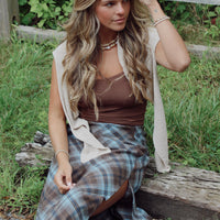 Side Slit Tartan Plaid Maxi Skirt