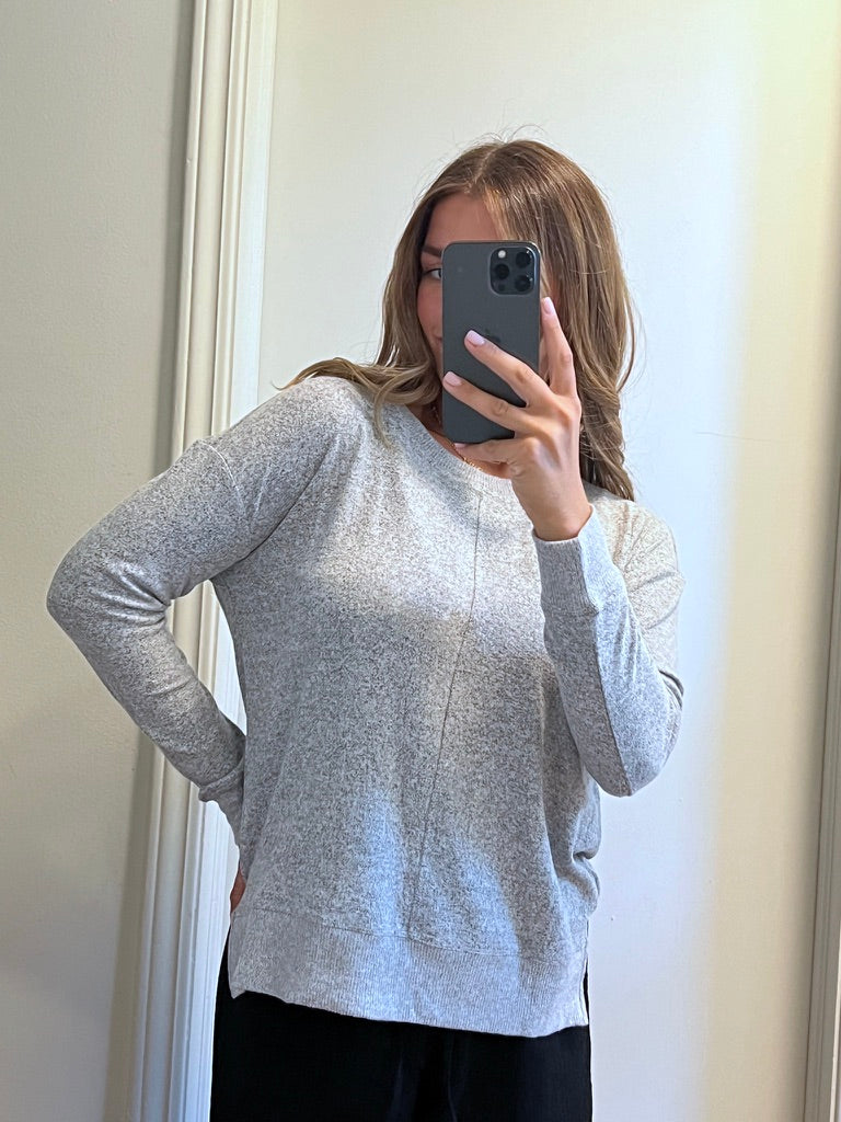 Round Neck Hacci Brushed Pullover Knit Top