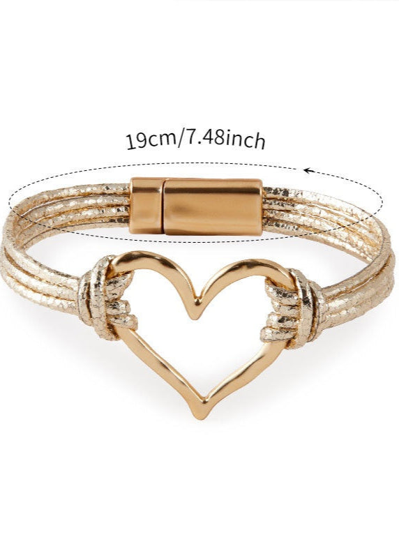 Multi Layered Leather Heart Bracelet