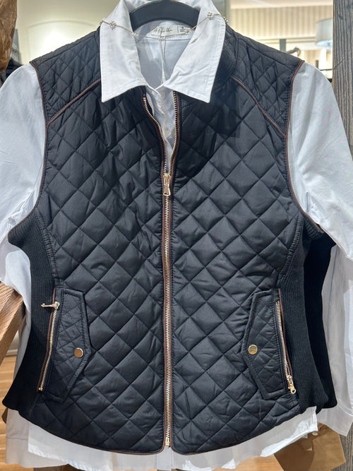 Ribbed Quilted Vest with Piping