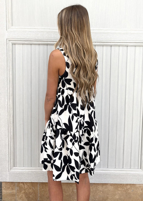 Sleeveless V Neck Flower Print Dress