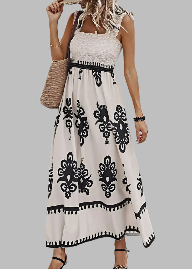 Beach Resort Style Printed Bandeau Maxi Dress