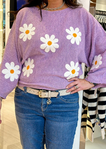 Boat Neck Flower Spring Sweater
