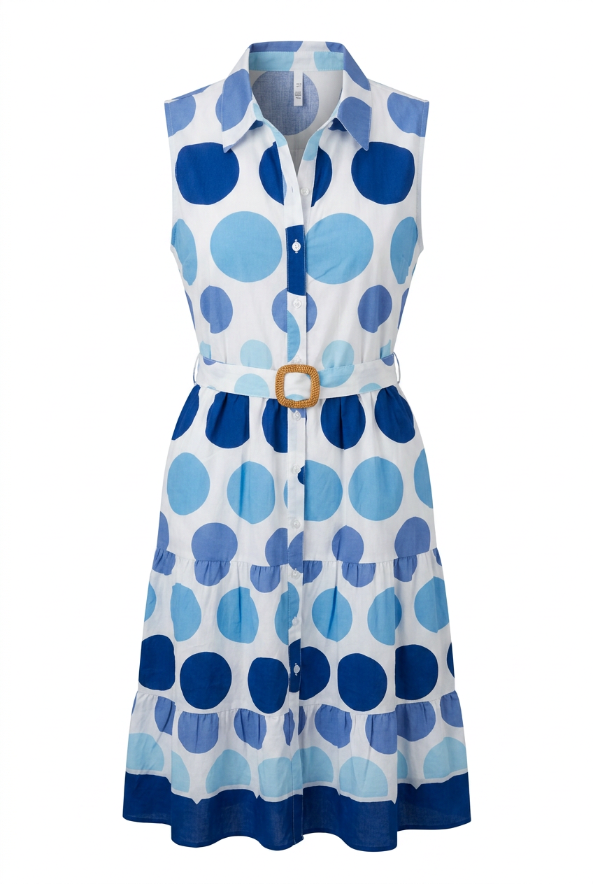Collared Belted Polka Dot Dress