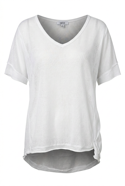 Hi Low Back V Neck Linen Top