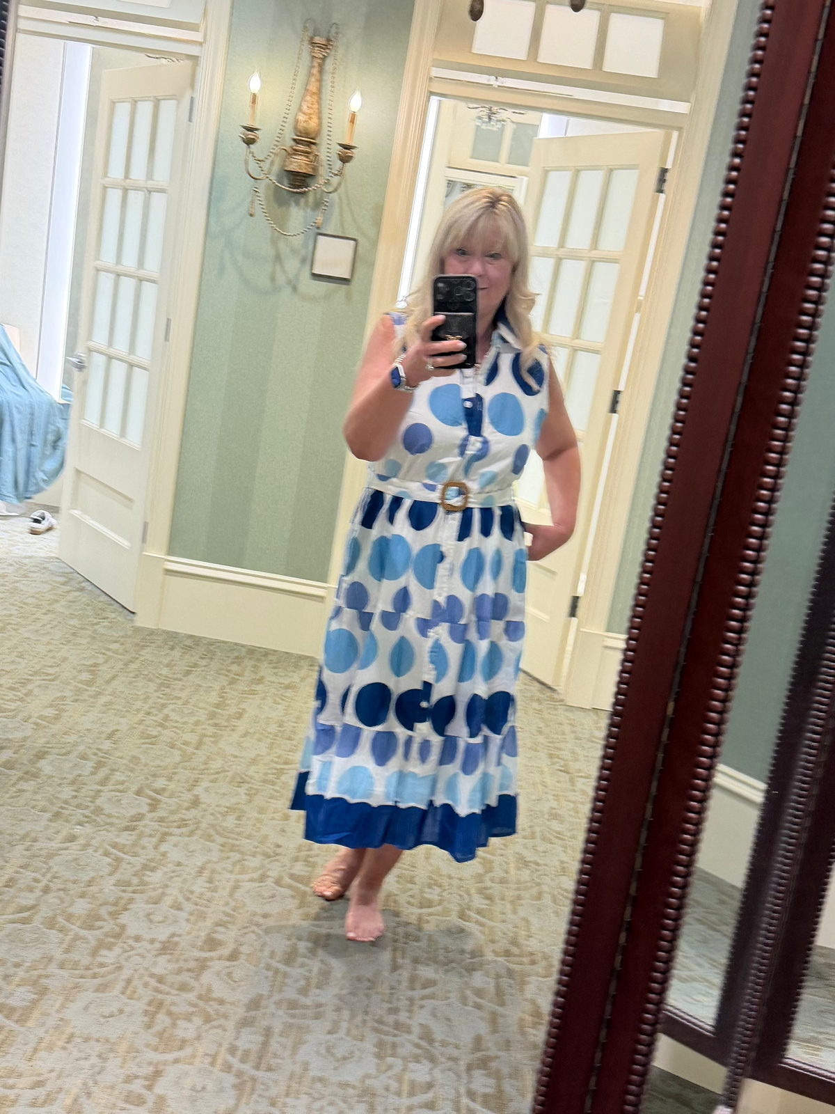 Collared Belted Polka Dot Dress