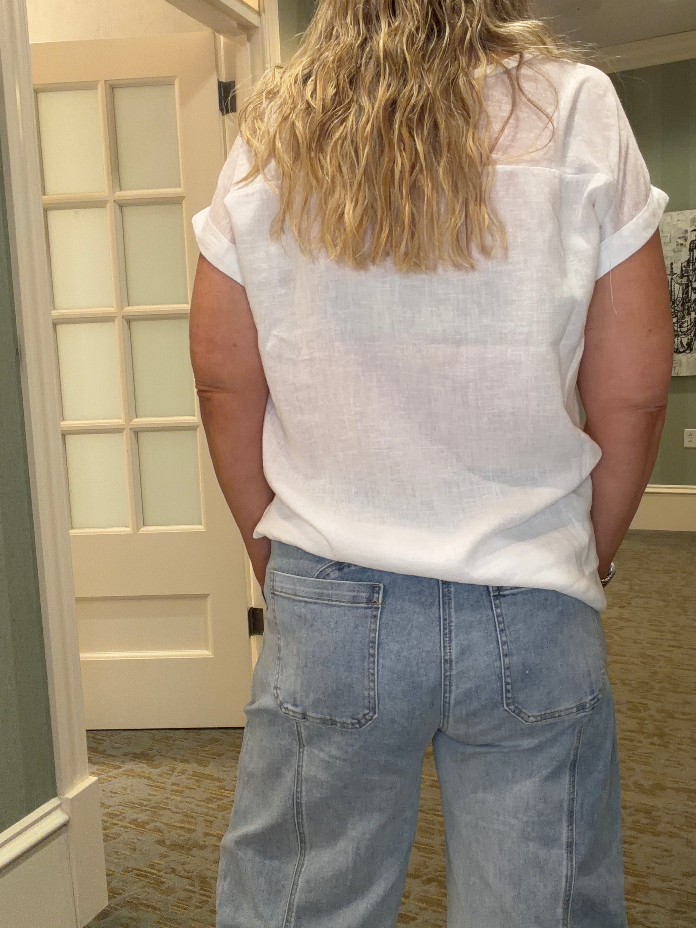 Hi Low Back V Neck Linen Top