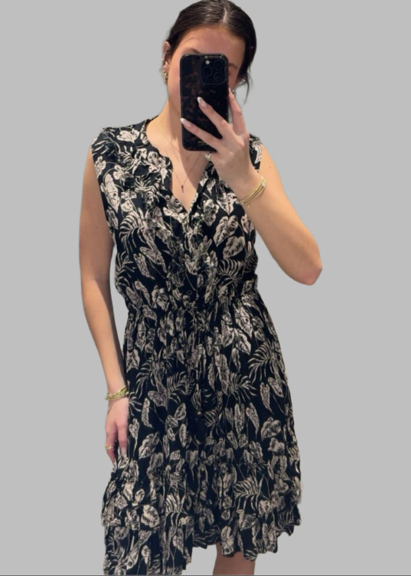 Black Flower Fray Edge Dress
