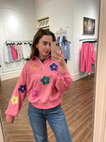 Sequin Flower Half Snap Sweatshirt