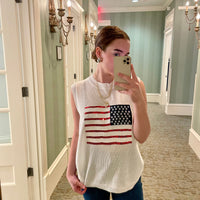 AMERICAN FLAG SEQUINS PATCH KNIT TOP