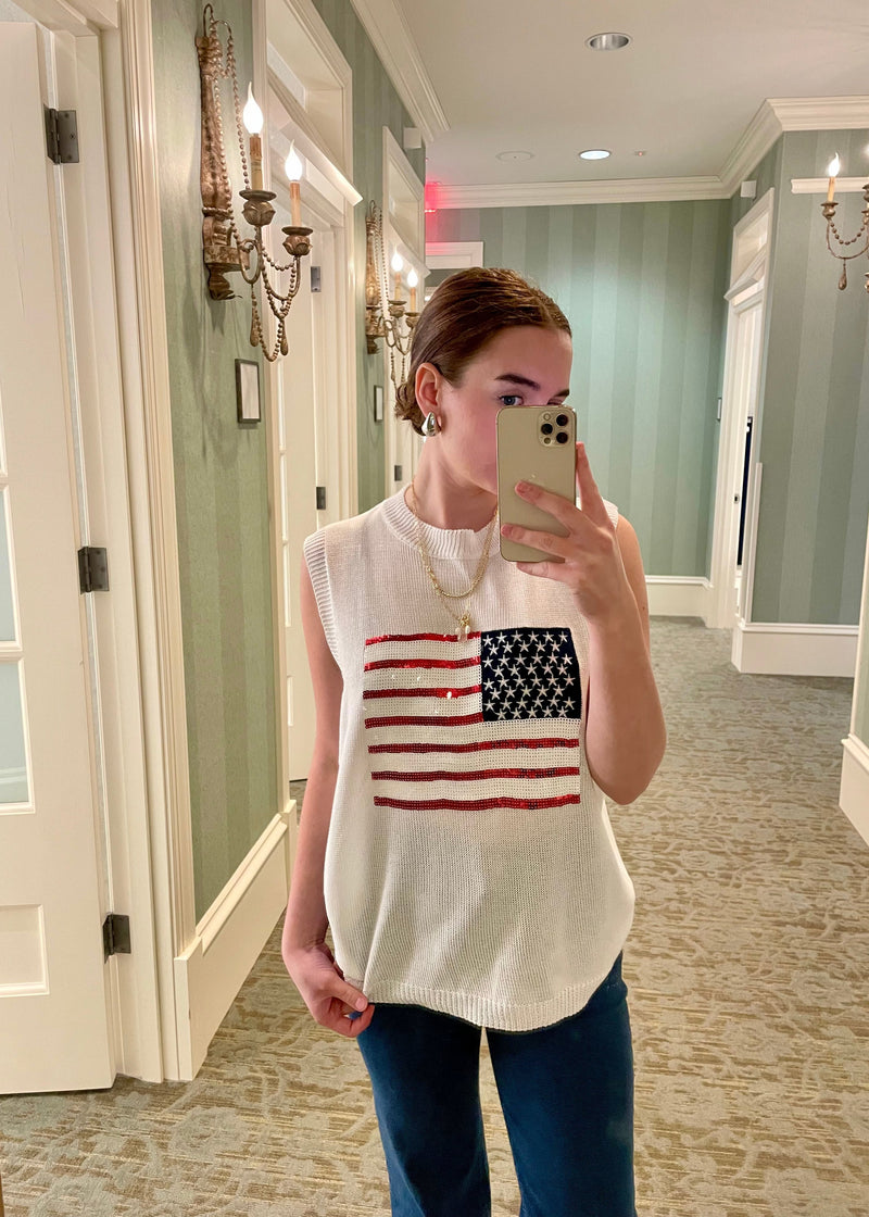 AMERICAN FLAG SEQUINS PATCH KNIT TOP