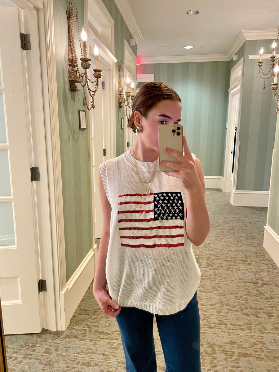 AMERICAN FLAG SEQUINS PATCH KNIT TOP