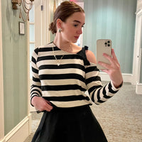 STRIPE HACCI RIBBON TIED ONE SHOULDER