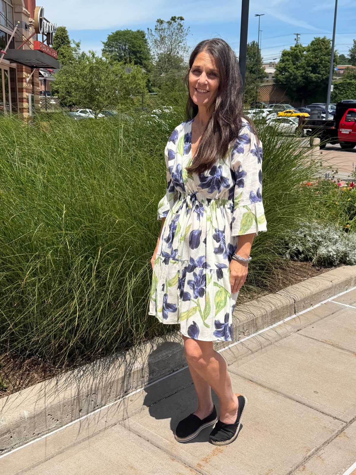 3/4 Sleeve Linen Floral Summer Dress