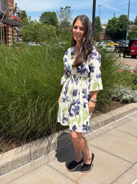 3/4 Sleeve Linen Floral Summer Dress