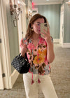 Floral Print Tassel Tie Short Sleeve Blouse