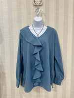 Celine Asymmetrical Long Sleeve Ruffle Top