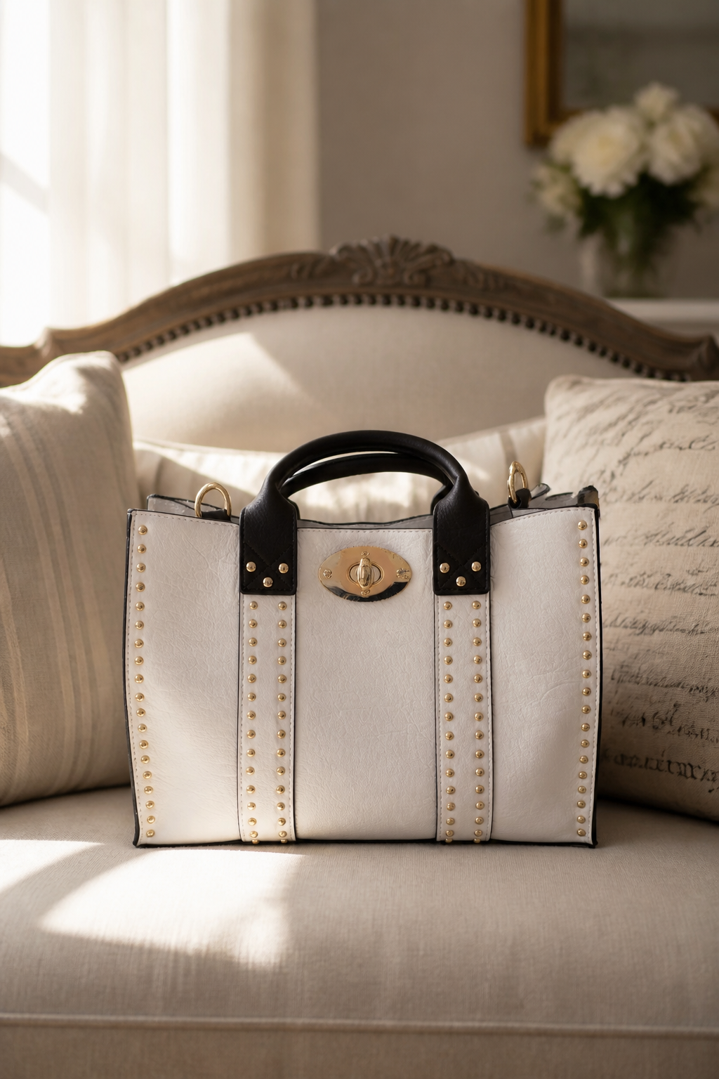 Square gold stud bag