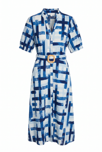 Ruffled V Neck Button Down Belted Dress