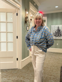 Plaid Frilled Detail Half Button Blouse