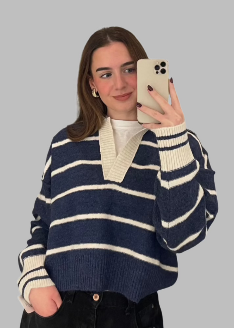 Striped Polo Sweater Top