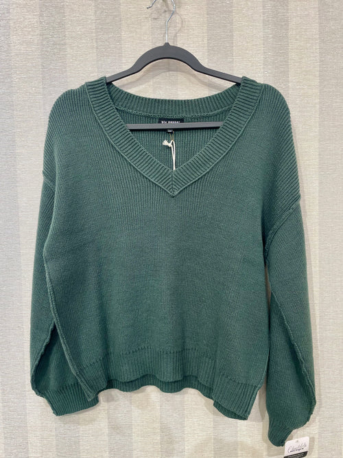 Exposed Seam V Neck Pullover Knit Sweater