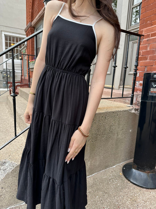 Tiered Back Tie Midi Dress