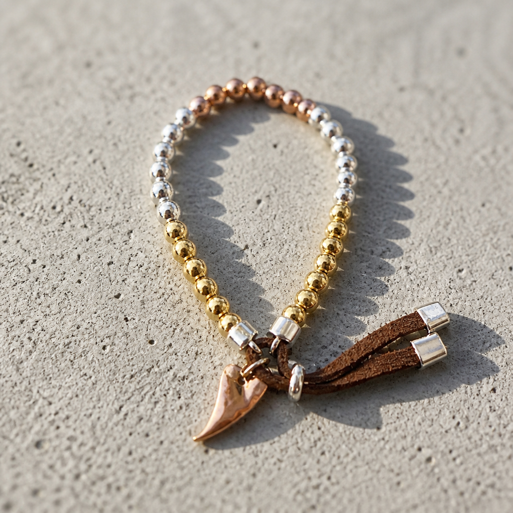 Leather Up Heart Charm Bracelet