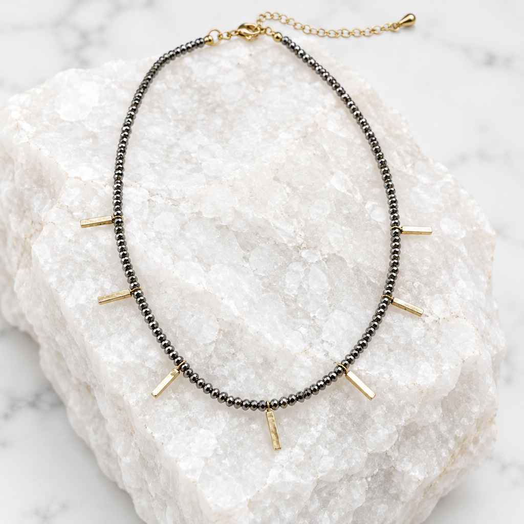 Glass Beaded Tiny Bar Necklace