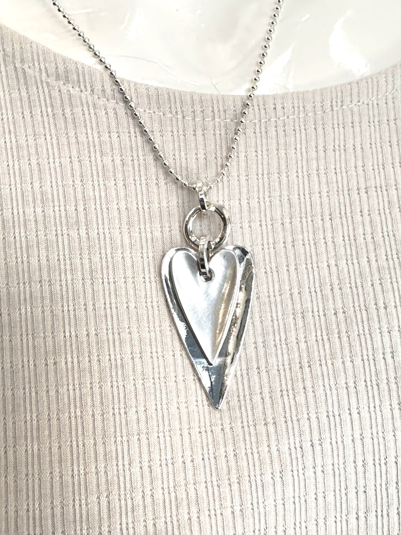 Double Long Heart on Ball Chain