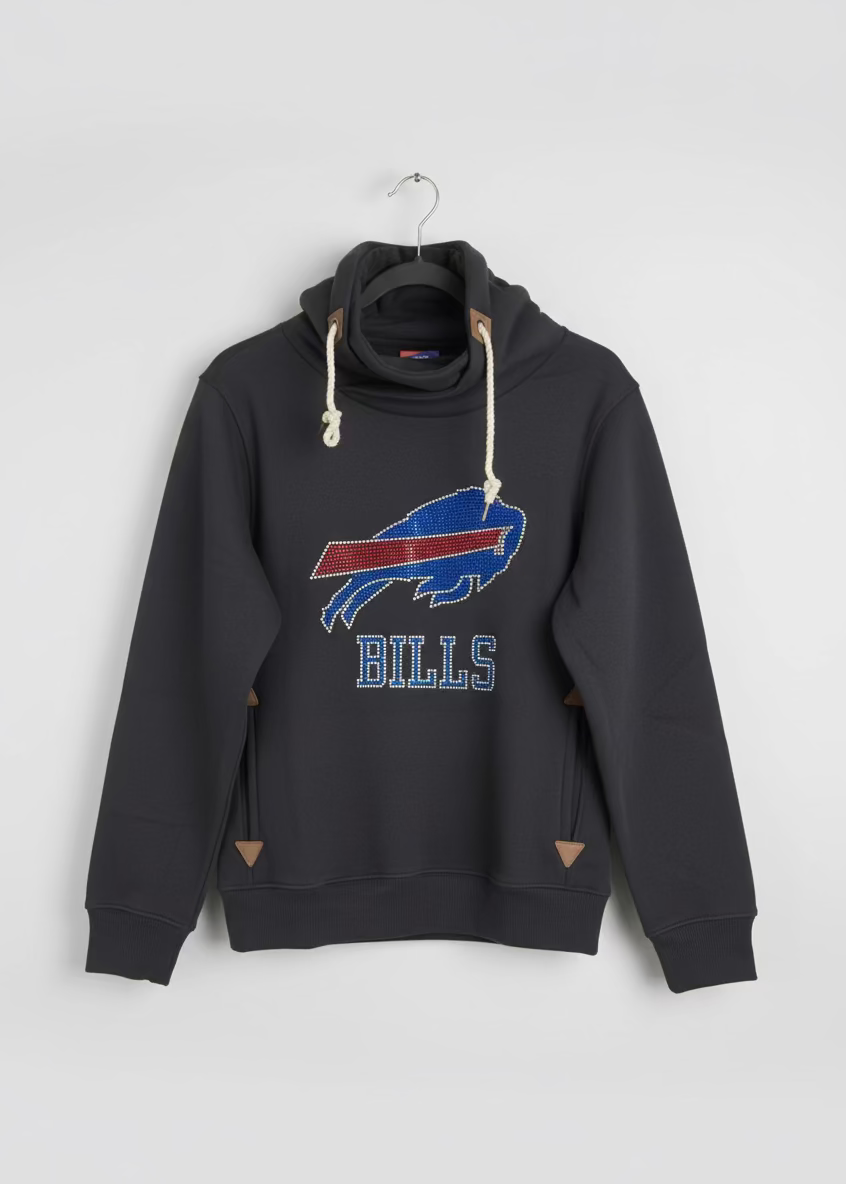 Rhinestone Bills Cowl Neck Sweatshirt