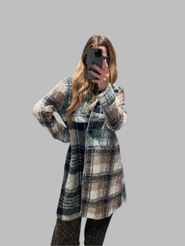 Button Down Plaid Long Cardigan Coat