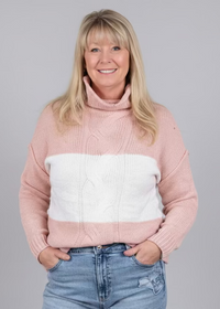 Turtle Neck Knit Pullover Colorblock Sweater