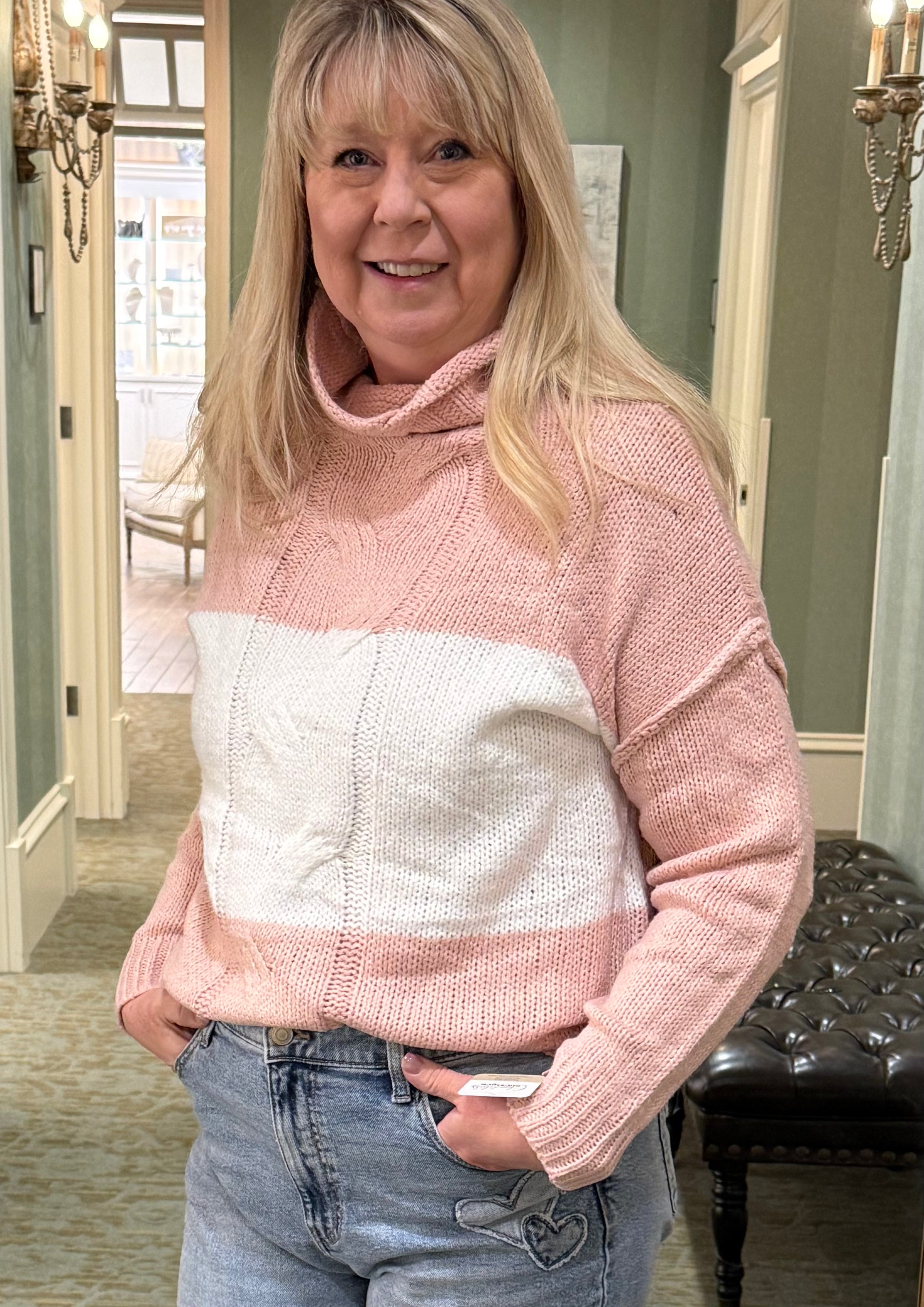 Turtle Neck Knit Pullover Colorblock Sweater