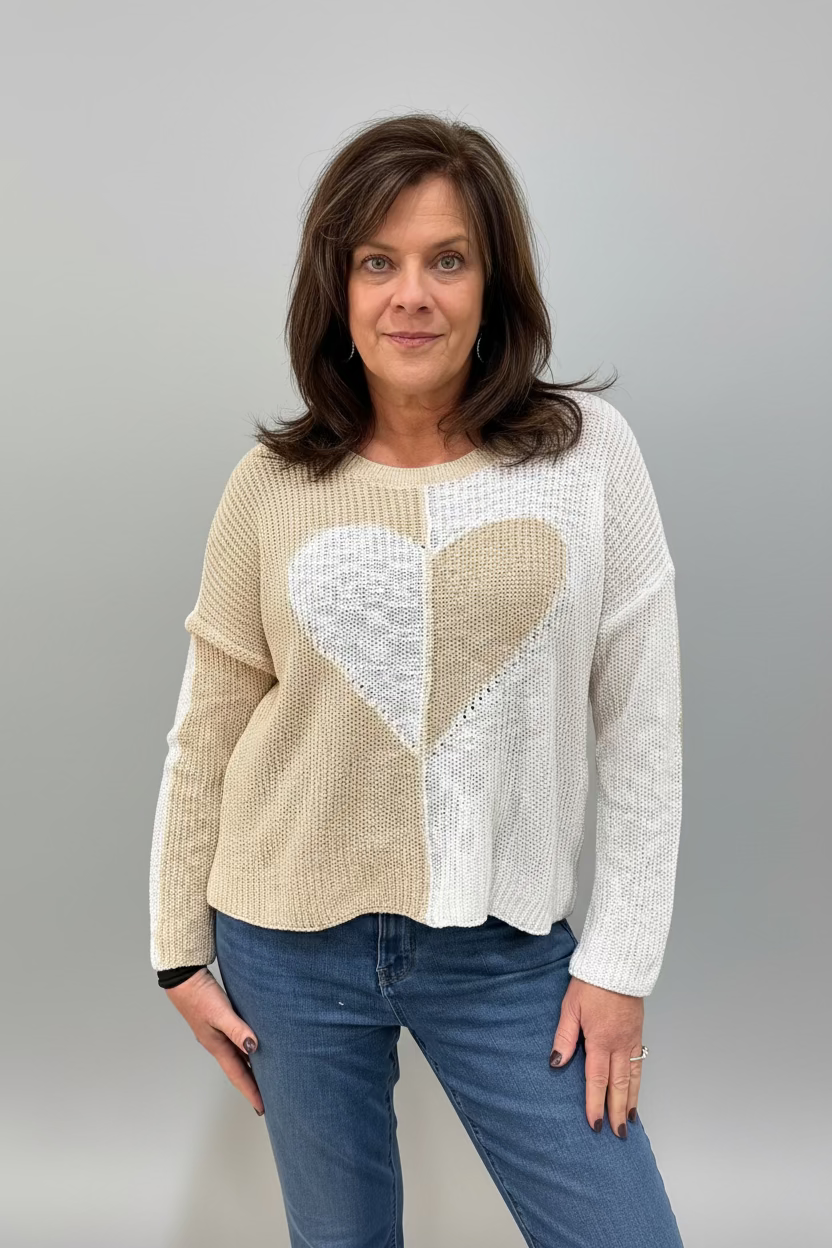 Heart Pattern Knit  Pullover Sweater