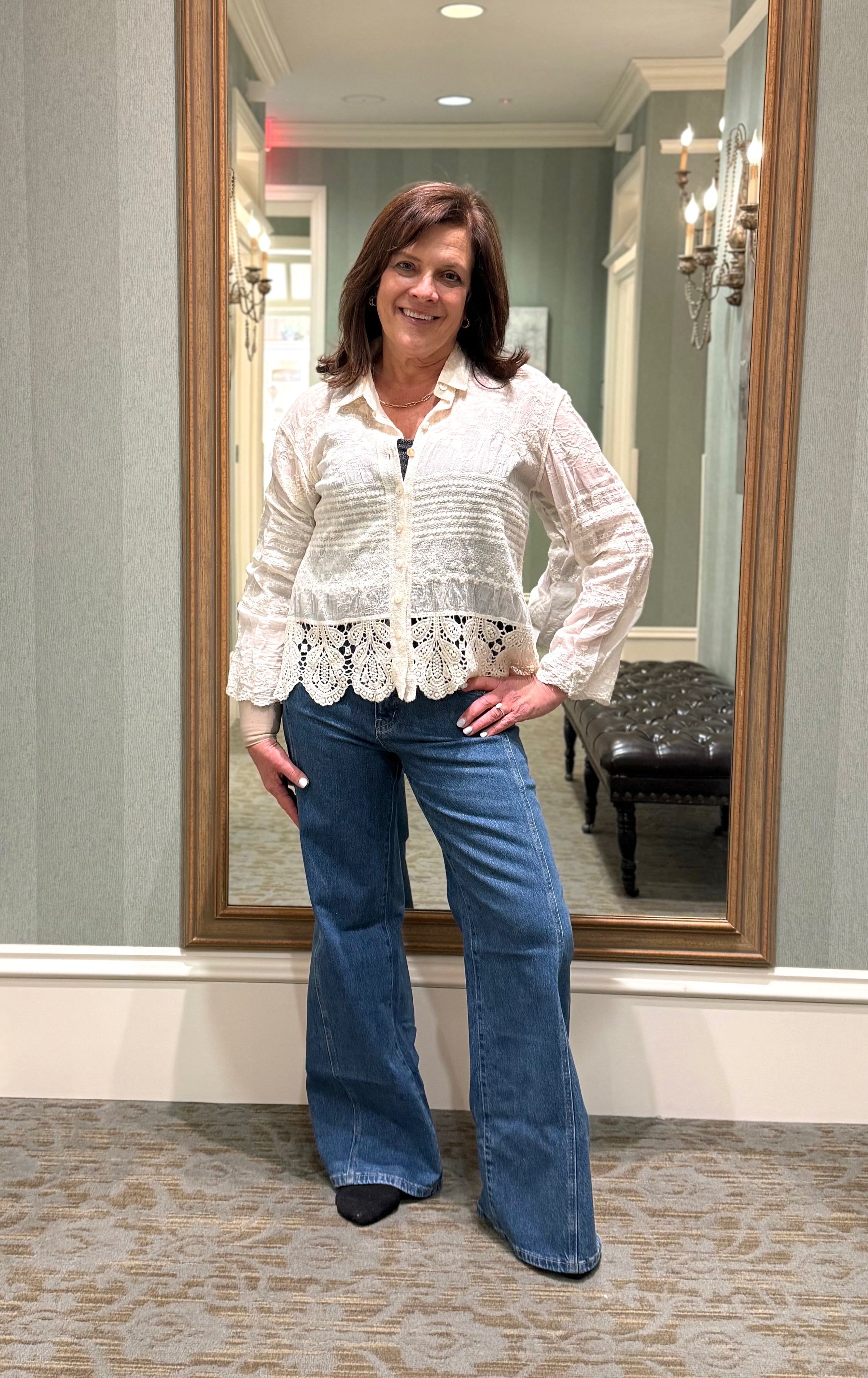 Crochet Scallop Hems Shirt