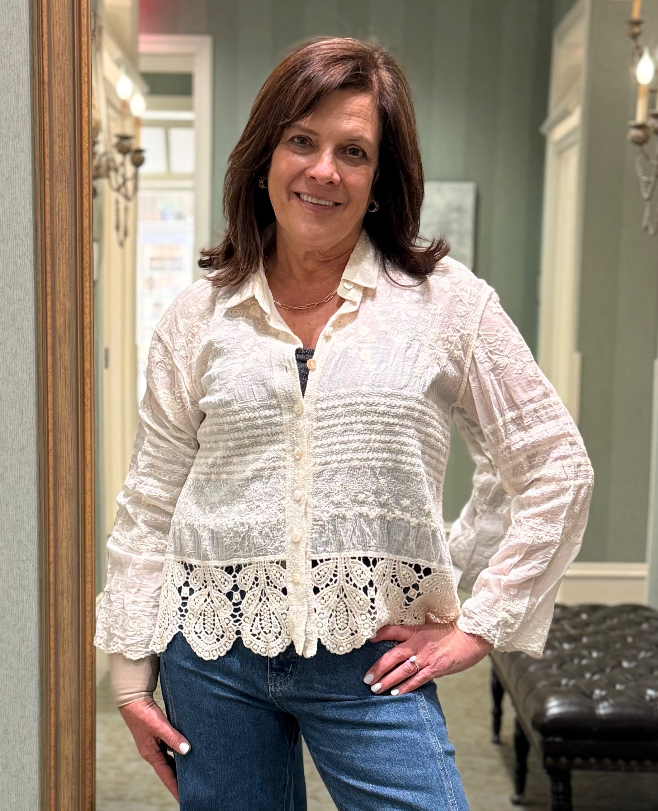 Crochet Scallop Hems Shirt
