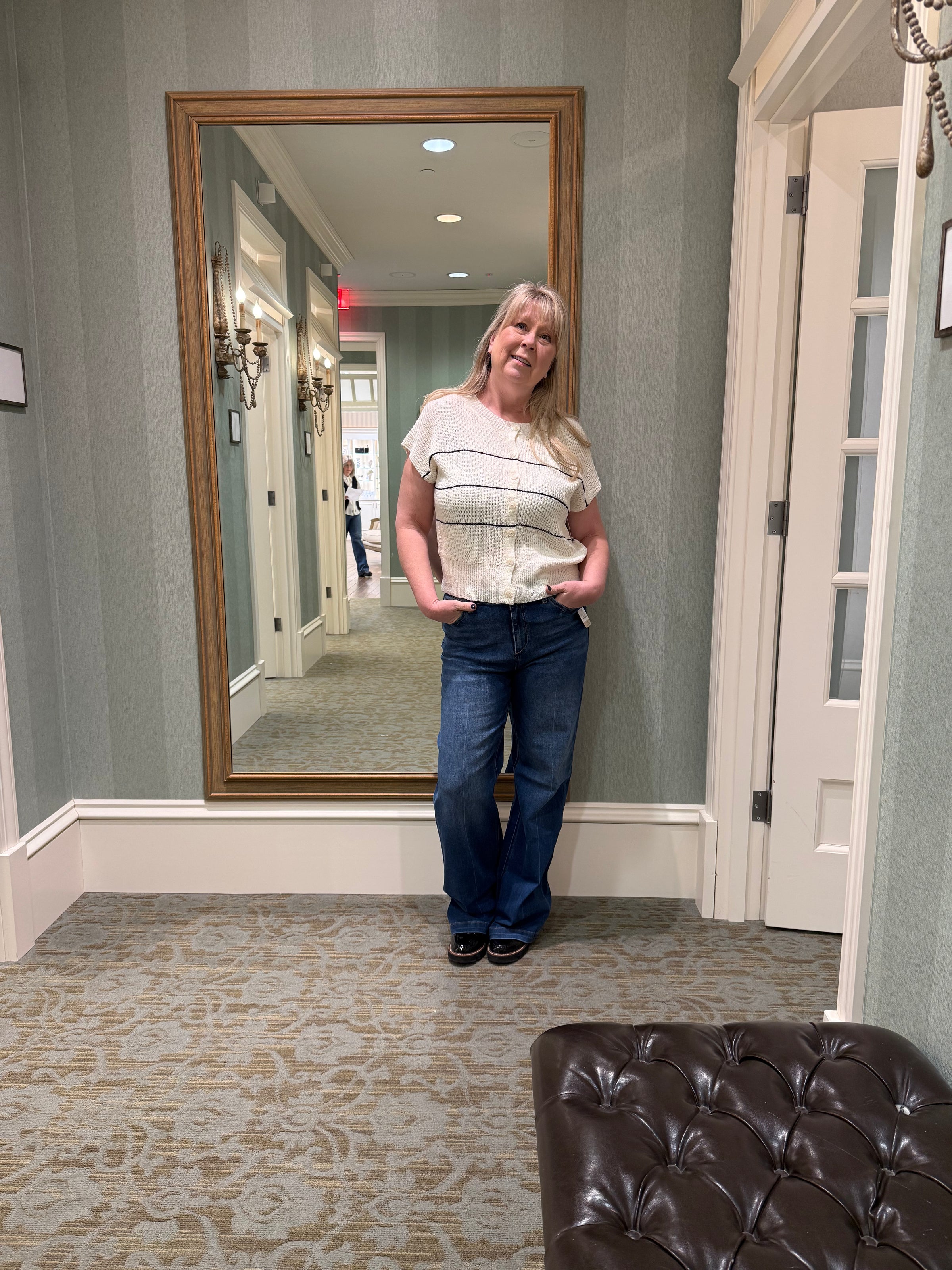 Stripe Lightweight Short Sleeve Knit Cardigan