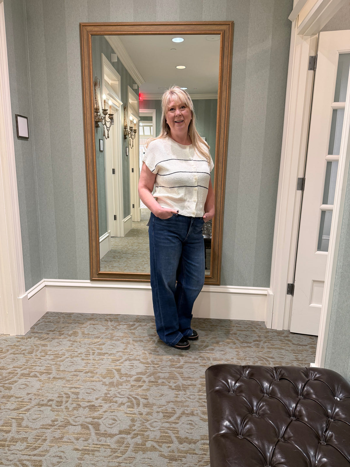 Stripe Lightweight Short Sleeve Knit Cardigan